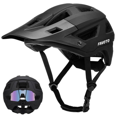 Favoto Mountainbike Fahrradhelm mit Schirm Leicht - Doppelte Inmould Technologie MTB Helm für Damen Herren Rennradhelm Schwarz Matt L(57-61cm) Verstellabr