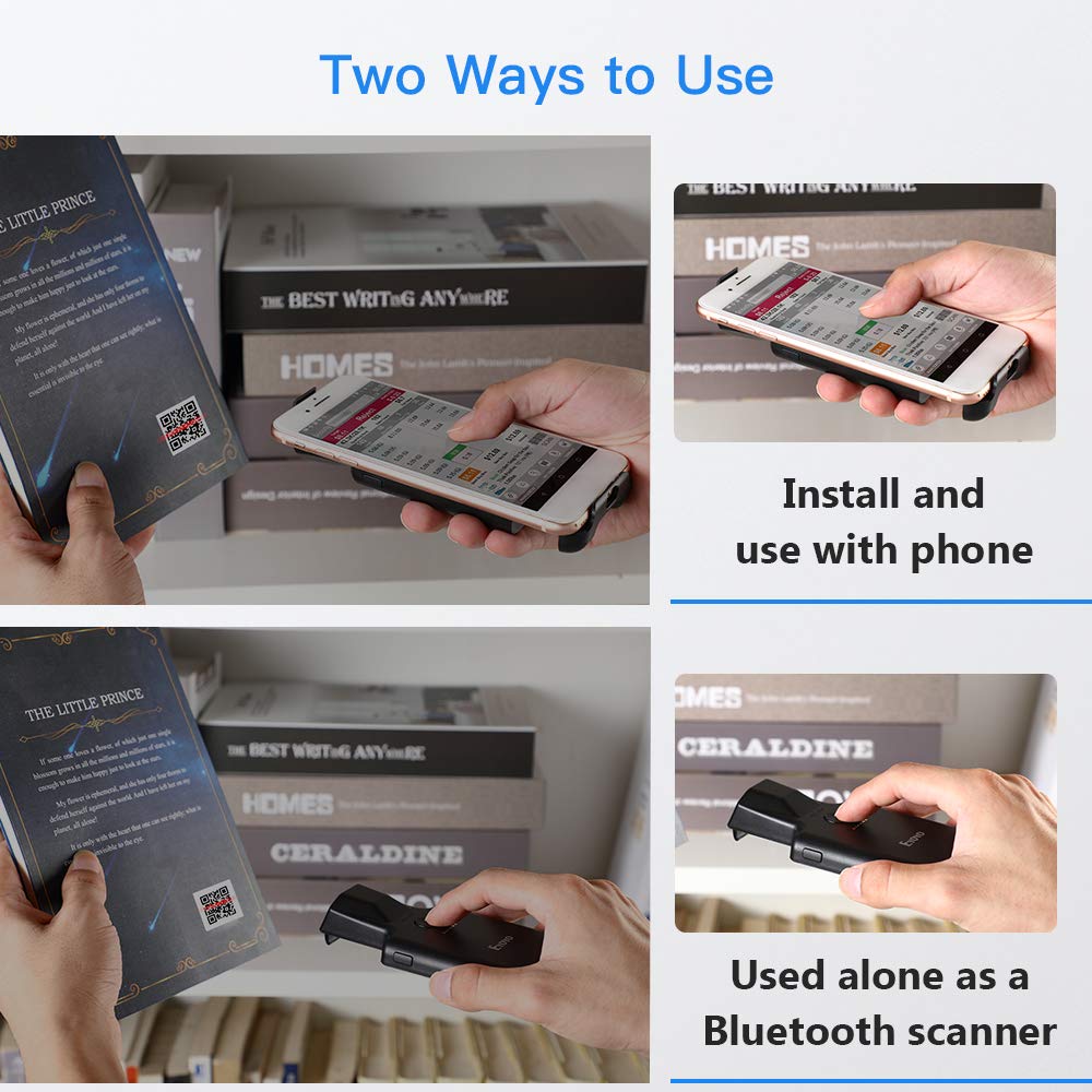 Eyoyo 2D Tragbar Bluetooth Tragbar Barcode Scanner, Back Clip Kabellos 1D Qr Barcode Leser Mit Bluetooth Funktion PDF417 Daten Matrix Code Maxicode Bild Scannen für Smartphone, iPhone