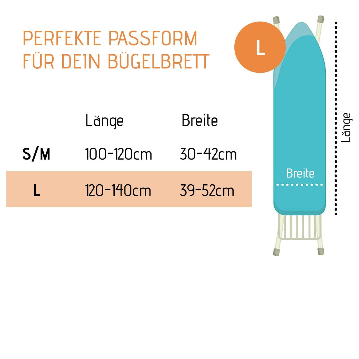 Buntes Brett ® Nur Bügelbrettbezug für Dampfbügeleisen (Größe L) | Universal bis max. 140x50 cm | Bügeltischbezug für schnelles und leichtes Bügeln | Made in EU | Dampfbügelstation geeignet | Mint