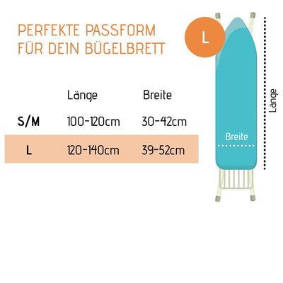 Buntes Brett ® Nur Bügelbrettbezug für Dampfbügeleisen (Größe L) | Universal bis max. 140x50 cm | Bügeltischbezug für schnelles und leichtes Bügeln | Made in EU | Dampfbügelstation geeignet | Mint