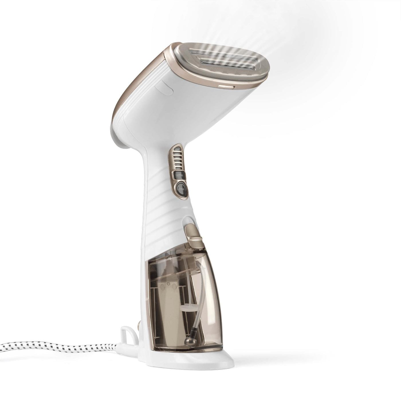 Conair Turbo ExtremeSteam Dampfglätter mit 5 EInstellungen | Dampfleistung 25g/Min. | Schnelle Aufheizzeit | 3 Aufsätze für feine und schwere Stoffe + Bügelfalten | weiß/beige