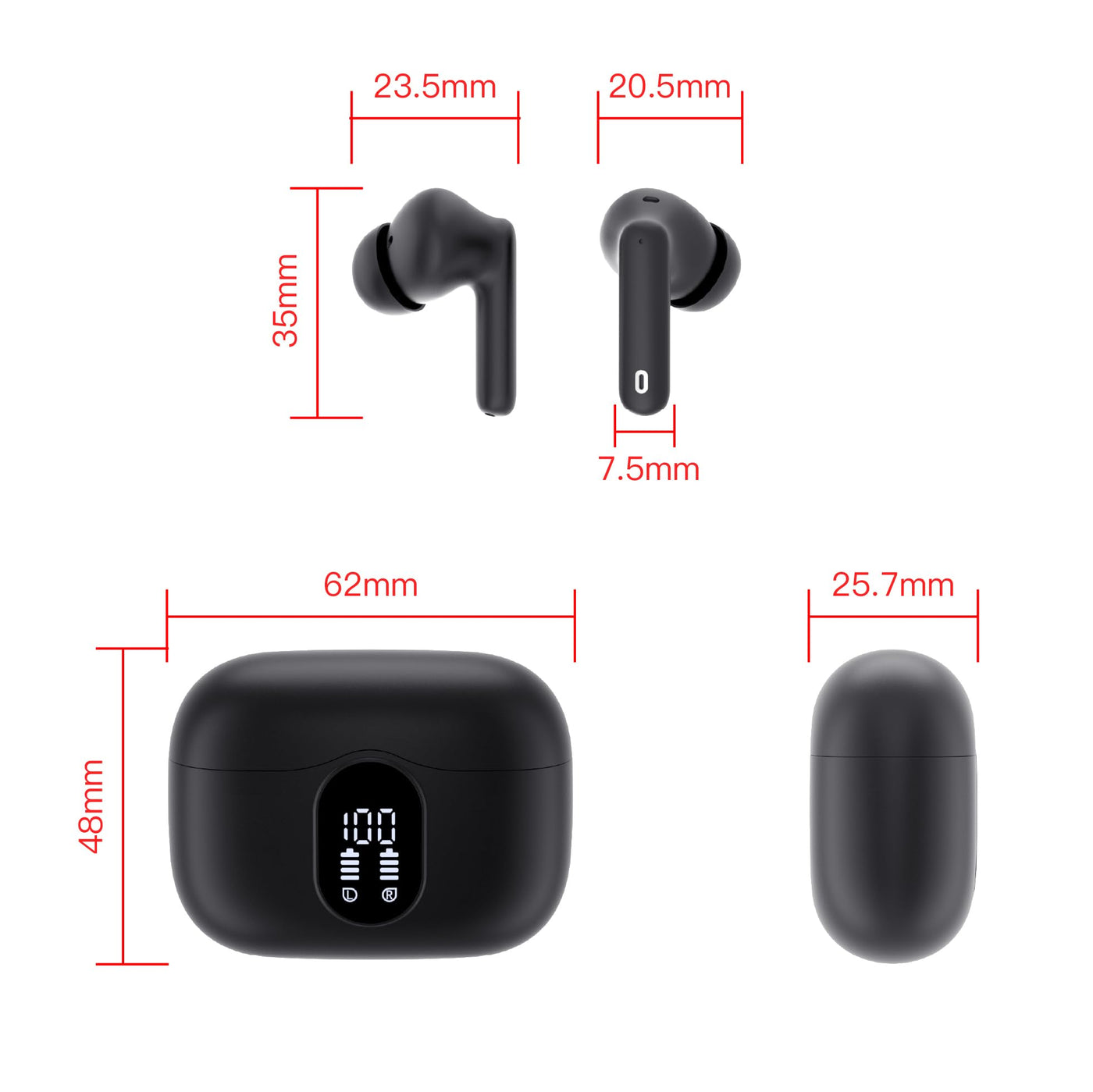 Bluetooth Kopfhörer, Kopfhörer Kabellos Bluetooth 5.3 Sport In Ear Kopfhörer mit 4 Mikrofon, 40 std Spielzeit, LED-Anzeige, ENC Lärmreduzierung, HiFi Stereo Ohrhörer für Arbeit und Studium