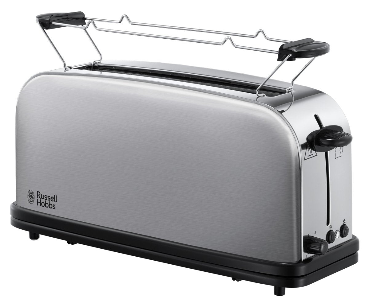 Grille-pain Russell Hobbs [longue fente pour 2 tranches / 1 large tranche de pain] Adventure en acier inoxydable (fente extra large pour grille-pain, avec accessoire pour petits pains, 6 niveaux de brunissement + fonction décongélation, 1000 W) 21396-56