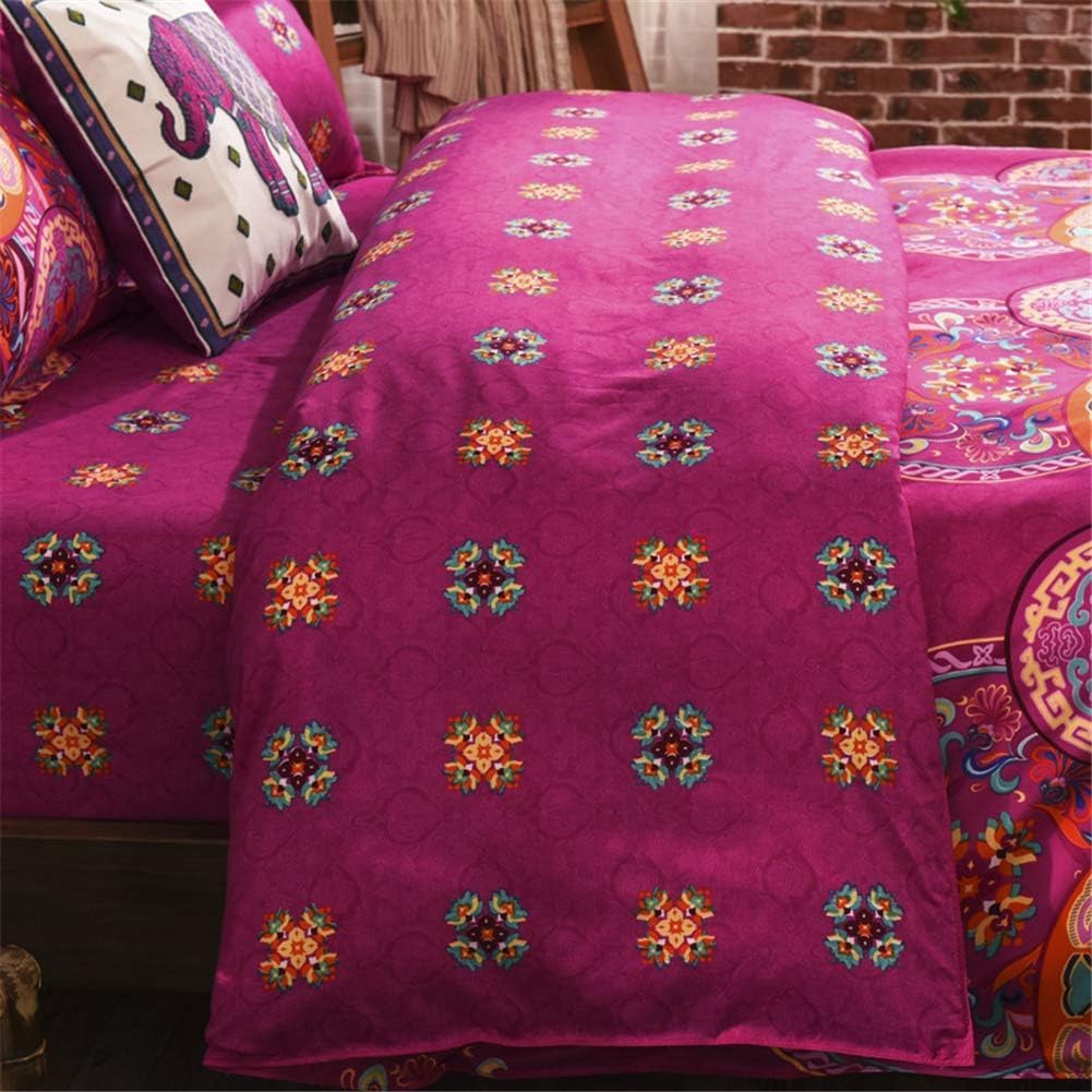 Freyamy Boho Bettwäsche 135x200 4teilig Indisch Exotische Vintage Bohemian Fuchsia Türkis Bunt Muster 100% Mikrofaser Bettbezug Kissenbezug 80x80 Böhmisch Bettbezüge