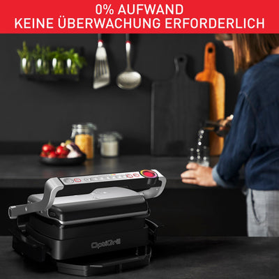 Tefal OptiGrill & Bake Kontaktgrill mit Backschale, 6 Programme, Garstufenanzeige, Abnehmbare Platten, Elektrogrill, Edelstahl, GC714D10, Silber