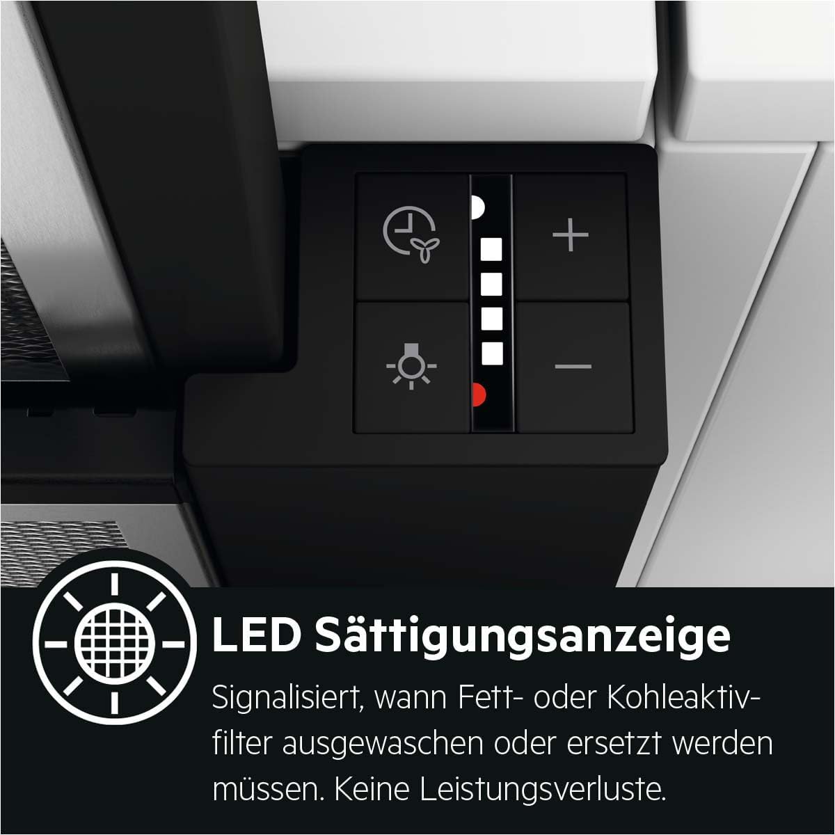 AEG DPE5660B Flachschirm-Dunstabzugshaube – Abluft oder Umluft – max. 600 m³/h im Abluftbetrieb mit max. 68 dB(A) – Energiekl. A – LED-Beleuchtung – Druck-Tasten – Schwarz