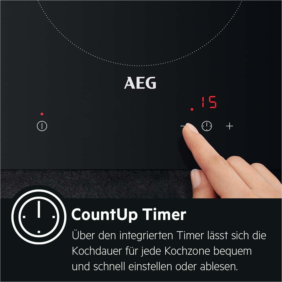 AEG Glaskeramikkochfeld autark 60cm – 4 Zonen mit Bräter- und Zweikreiskochzone – 14 Stufen – Edelstahlrahmen – Timer – Touch-Bedienung je Zone – Kindersicherung – HK634060XB