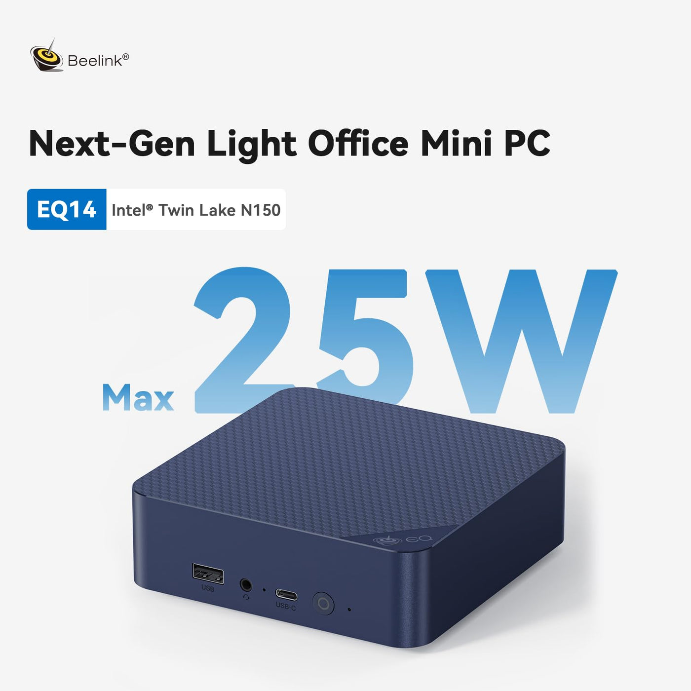 Beelink Mini PC EQ14, Intel Twin Lake-N150 Prozessor (bis zu 3.6GHz), 16GB DDR4 1TB M.2 SSD Office Mini Computer, Dual Gigabit Ethernet/Dual HDMI/WiFi 6/BT5.2