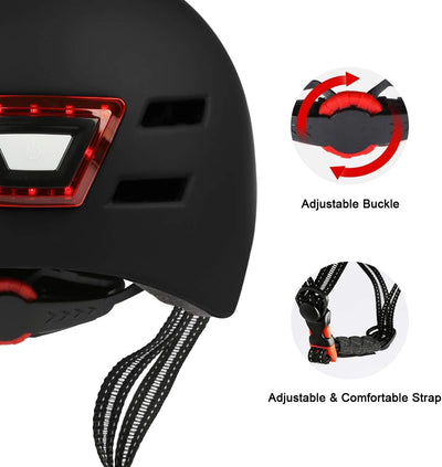 Erwachsene Fahrradhelm mit LED Licht CE-Zertifikate Radhelm Skaterhelm Herren und Damen E-Scooter Roller BMX Helm für Männer & Frauen Trekking City Rennradhelme Jugendhelme Skaterhelm,L