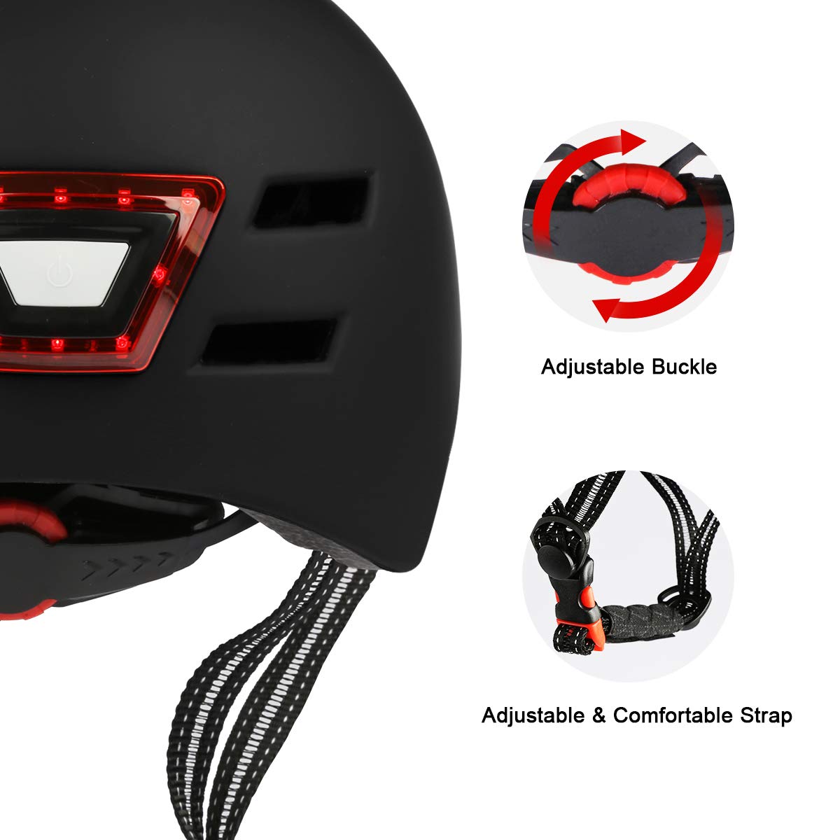 Erwachsene Fahrradhelm mit LED Licht CE-Zertifikate Radhelm Skaterhelm Herren und Damen E-Scooter Roller BMX Helm für Männer & Frauen Trekking City Rennradhelme Jugendhelme Skaterhelm,L