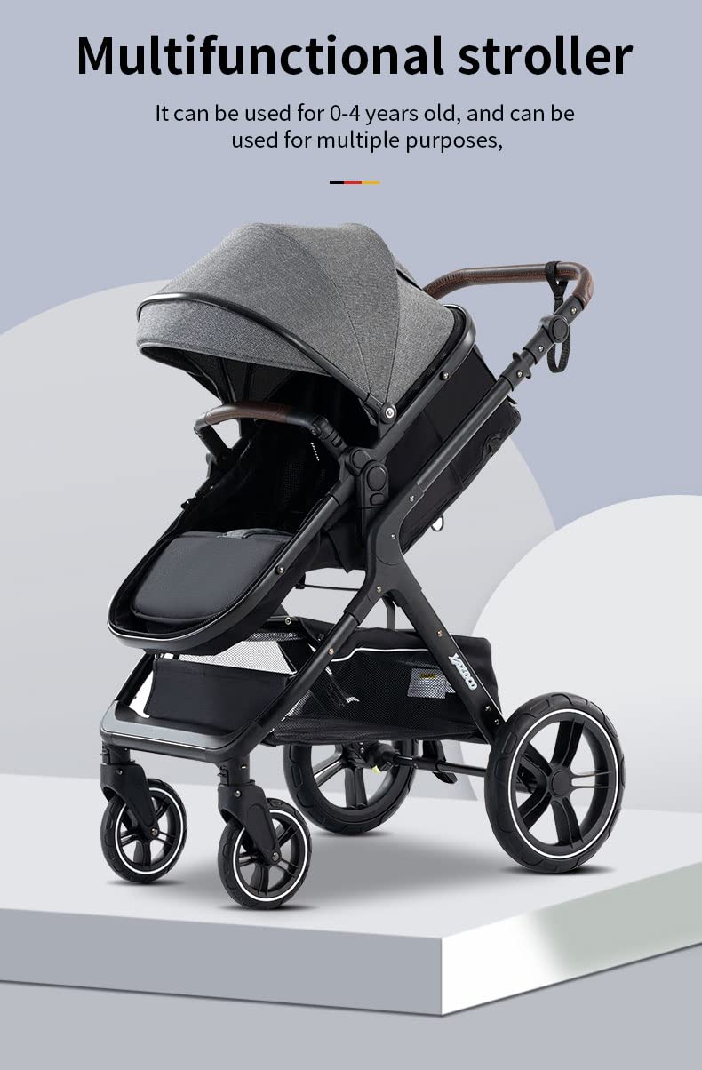 YAZOCO kinderwagen 3 in 1 Buggy Babybett Komplett Set Einem Klick Zusammenklappbarer Kinderwagen, KombiKinderwagen Aluminiumrahmen für Neugeborene (1 schwarz)