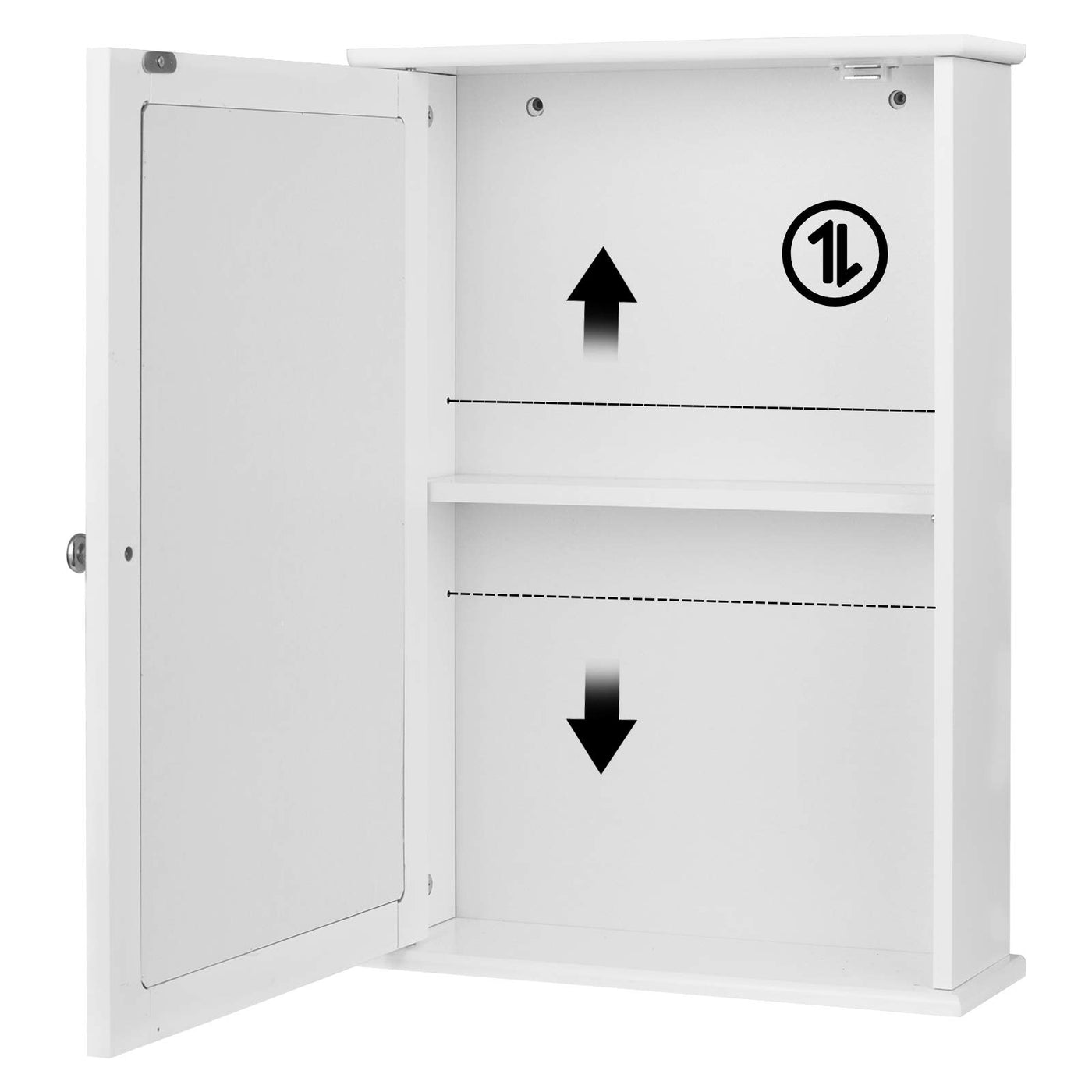 eSituro Spiegelschrank, Badspiegel Hängeschrank mit Türen, Platzsparender Wandschrank mit verstellbaren Regalen, Badschrank, Weiß, BHT 42x58,5x12cm