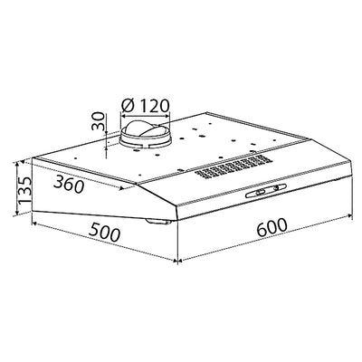 Bomann® Dunstabzugshaube 60cm Unterbau | Umluft und Abluft | inkl. Befestigungsmaterial & Filter | 3 Stufen | Dunstabzugshaube 205 m³/h | Dunstabzugshaube 60cm | 71 dB | Abzugshaube | DU 623.3 inox