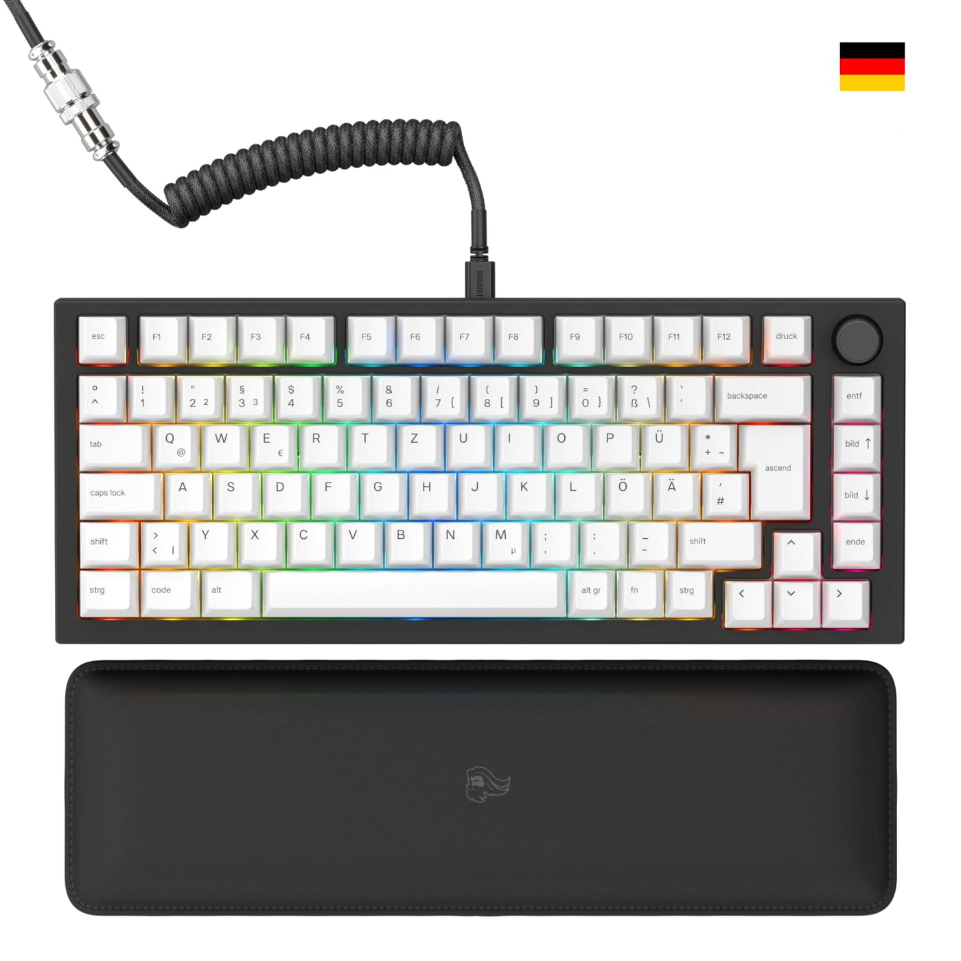 Glorious Gaming GMMK PRO 75% – Modulares mechanisches Gaming-Keyboard, TKL, Grundgerüst 1,5 kg, voll anpassbar, Spiralkabel, Handgelenkablage, PBT-Tastenkappen, Deutsch QWERTZ Layout - Schwarz