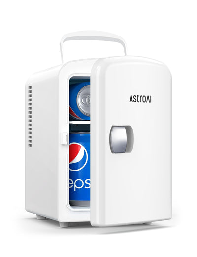 AstroAI Mini Kühlschrank 4 Liter, Kleiner Kühlschränk für Kosmetik und Getränke, Mini-Kühlschränke mit 220V AC/12V DC für Autos, Büros, Wohnheim, Reisen, Weiß