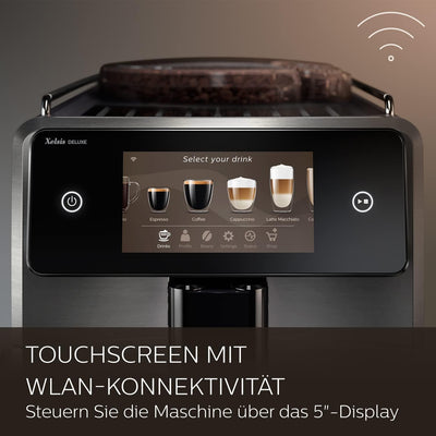 Saeco Xelsis Deluxe Kaffeevollautomat – WLAN-Konnektivität, 22 Kaffeespezialitäten, Intuitives 5"-Touchdisplay, 8 Benutzerprofile, Keramikmahlwerk, ‎Metall (SM8782/30)