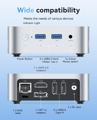 ACEMAGICIAN V1 Mini PC Ιntel Twin Lake N150(Upgraded N100,Bis zu 3,6 GHz),16GB DDR4 512GB M.2 2280 SSD Micro Desktop Computer Support Dual HDMI+DP|USB3.2