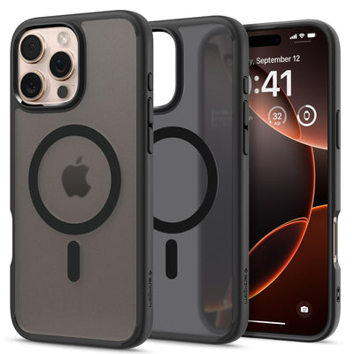 Spigen für iPhone 16 Pro Hülle [Anti-Yellowing] Ultra Hybrid MagFit Case Handyhülle Transparent Dünn Slim Kompatibel mit MagSafe -Frost Black