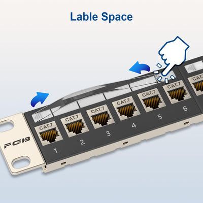 FGB 10Gbps 1U Patchpanel mit 24 Anschlüssen und Cat7 RJ45 geschirmter Keystone-Koppler, 19-Zoll-Rackmount- oder Wandmontage-Patchpanel mit Rückleiste, Netzwerk-Patchpanel für Gigabit-Netzwerk-Switch