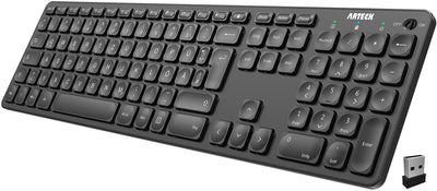 Arteck Kabellose Tastatur, Deutsches QWERTZ Layout wiederaufladbare USB Anschluss 2,4 GHz Kabellos Tastatur mit Multimedia-Tasten, Kompatibel mit PC, Computer, Notebook, Laptop, Windows 11, 10, 8