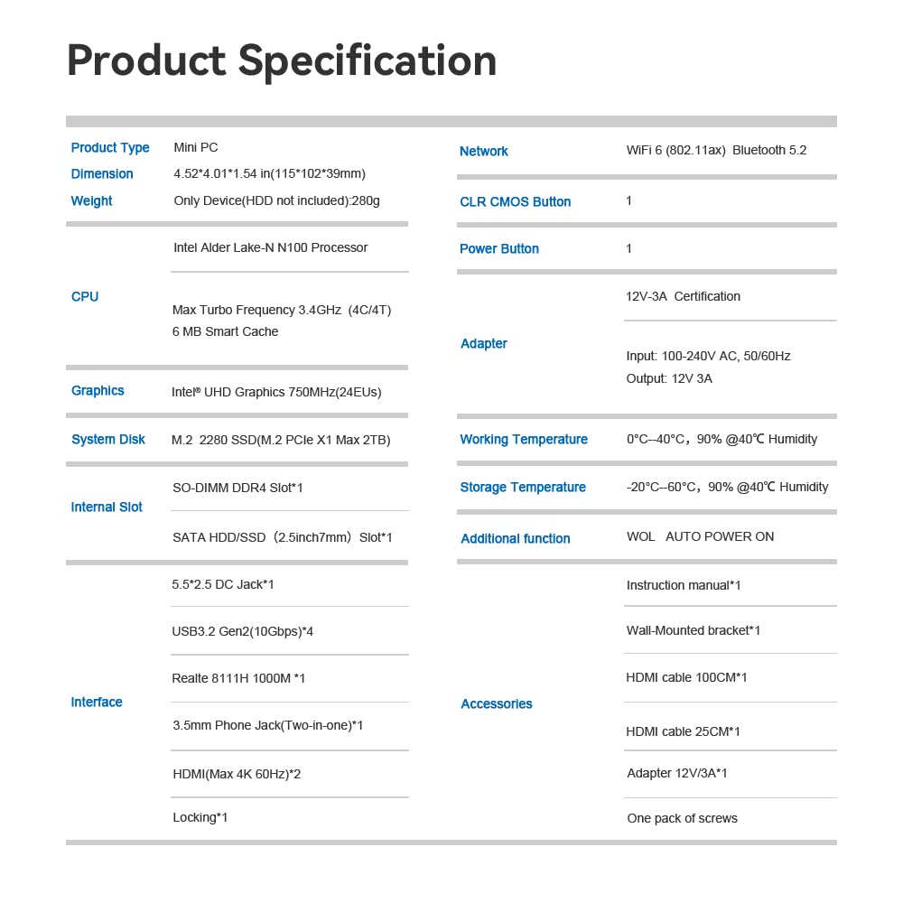 Beelink S12 Pro Mini PC 12th Gen Intel Alder Lake-N100 Processor (up to 3.40GHz),16G DDR4+500G PCIe SSD Mini Computer 2xHDMI/WiFi6/BT5.2/4K@60Hz
