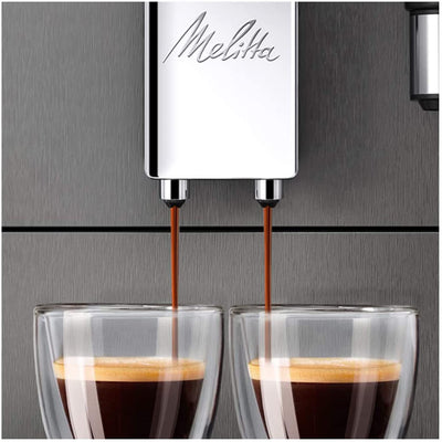 Melitta Avanza - Kaffeevollautomat mit Milchsystem, Kaffeemaschine mit Mahlwerk und extragroßem Wassertank (1,5 l) für z. B. Cappuccino oder Espresso, mystic titan