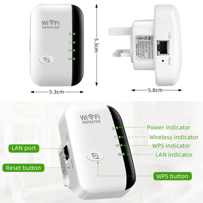 WLAN Verstärker, WLAN Repeater 300 Mbit/s 2.4 GHz, WiFi Extender Booster, WiFi Verstärker mit Repeater/AP Modus und WPS-Funktion,Internet Verstärker bis zu 3650 sq.ft und 35+ Geräten (Weiss)