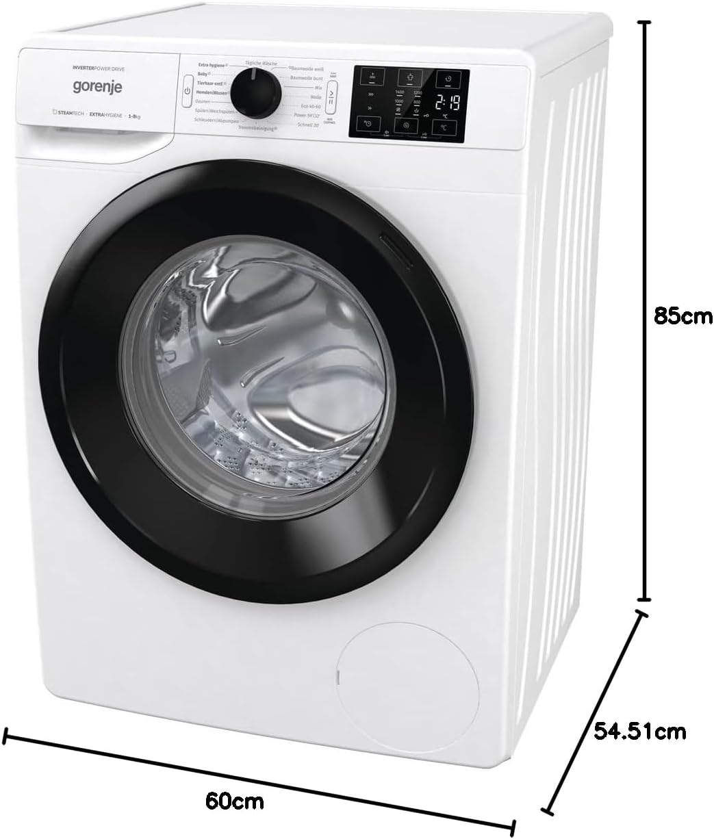 Gorenje WNEI 84 BPS Waschmaschine mit Dampffunktion / 8 kg / 1400 U/min /16 Programme Inverter Motor/Edelstahltrommel/AquaStop/Kindersicherung/SterilTub/Weiß