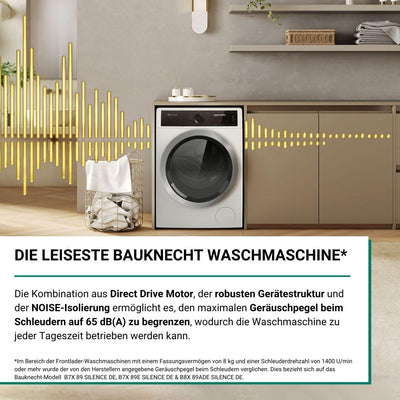 Bauknecht B7X 89 SILENCE DE Waschmaschine/Gentle-Power/Die leiseste Bauknecht Waschmaschine/A -30%/ Steam-Hygiene,-Refresh,-Finish/Volle Ladung 45Min./ Direct Drive-Motor/Vollwasserschutz