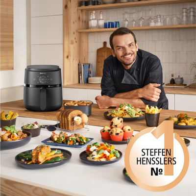 Philips Airfryer 2000-Serie 4,2L - Digitaler Touchscreen, 13 Garoptionen, 9 voreingestellte Funktionen, bis zu 90% weniger Fett mit RapidAir Technologie, 1500W Leistung, Schwarz (NA229/00)