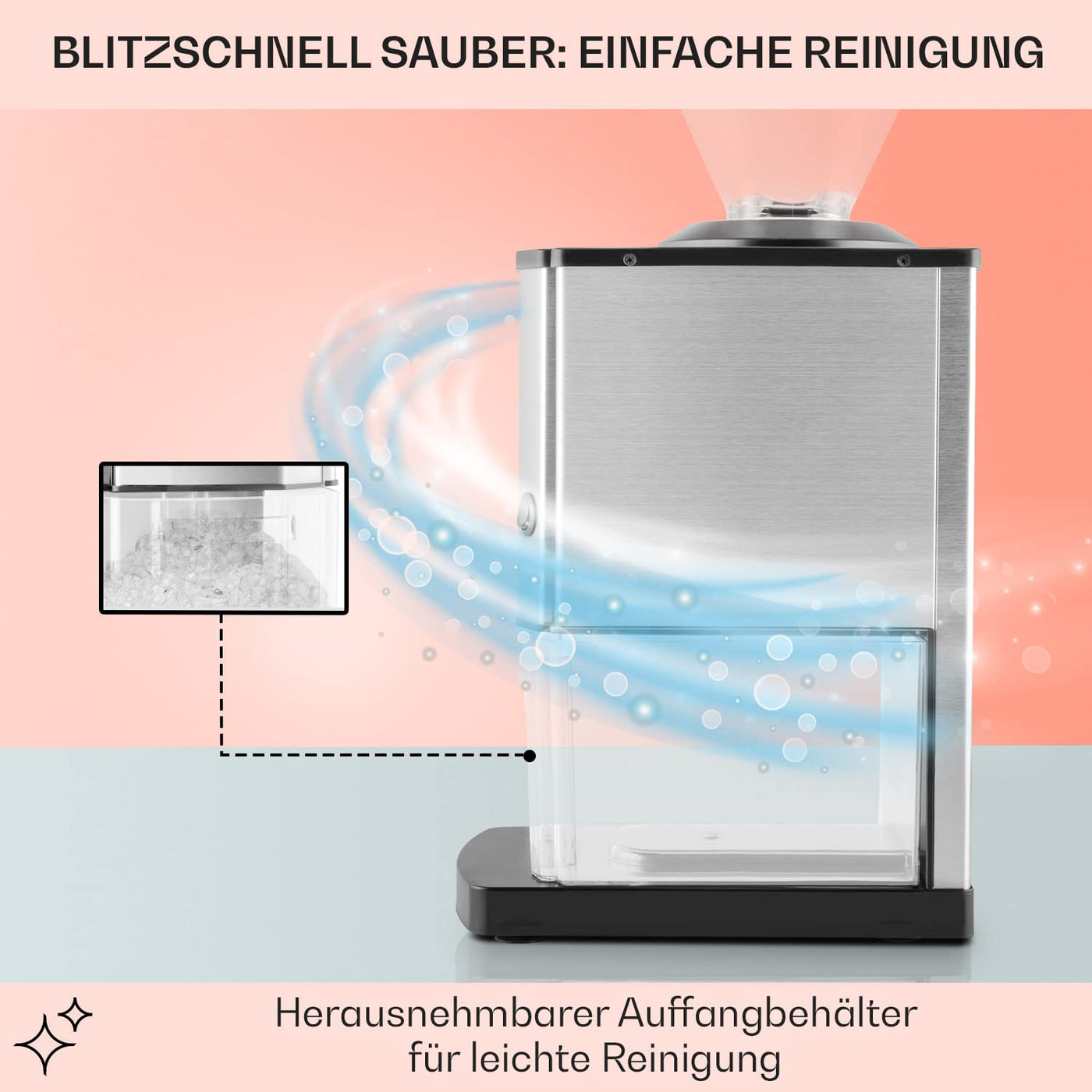 Oneconcept Crushed Ice Maschine, Schneller Crushed Ice Maker mit Auffangschale, Eiscrusher Elektrisch mit 3,5L Fassungsvermögen, Tragbare Eiscrusher Maschine, Crushed Ice-Maschinen für 15kg/h