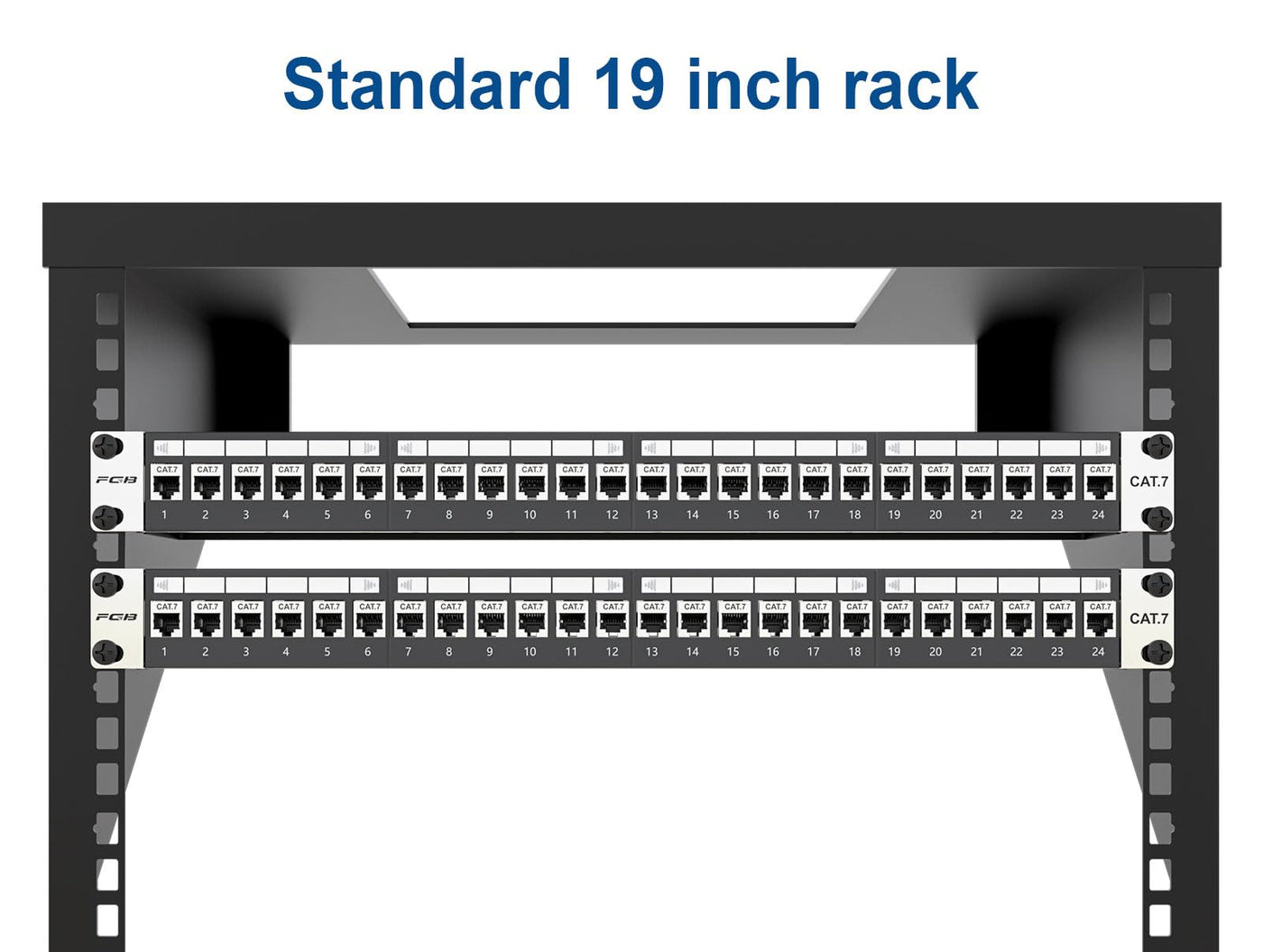 FGB 10Gbps 1U Patchpanel mit 24 Anschlüssen und Cat7 RJ45 geschirmter Keystone-Koppler, 19-Zoll-Rackmount- oder Wandmontage-Patchpanel mit Rückleiste, Netzwerk-Patchpanel für Gigabit-Netzwerk-Switch