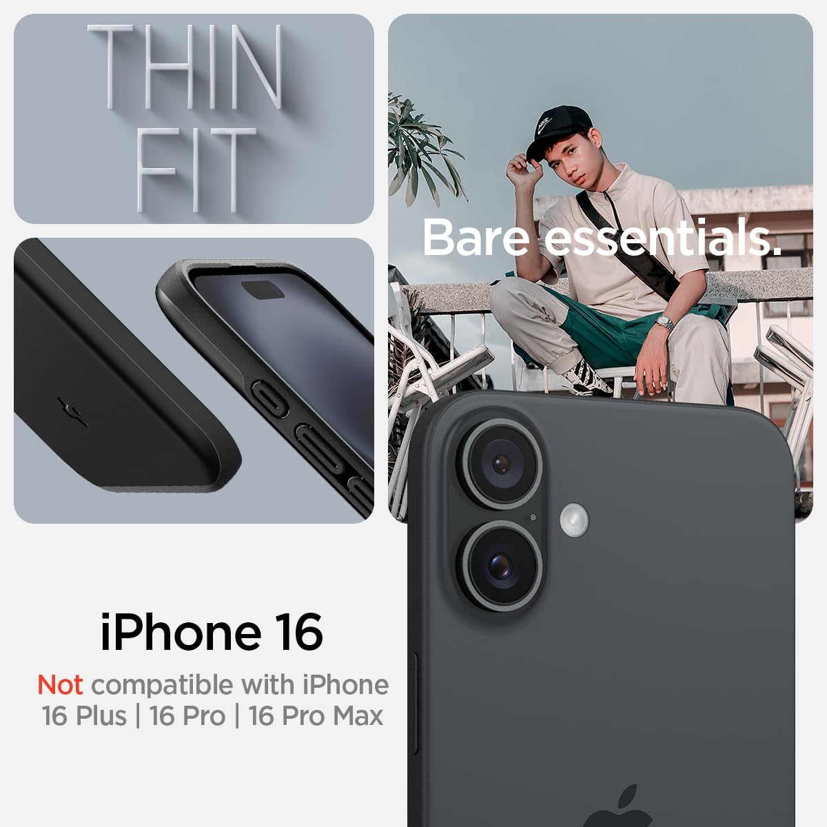 Spigen Thin Fit MagFit Hülle für iPhone 16, Kompatibel mit MagSafe Zubehör -Schwarz