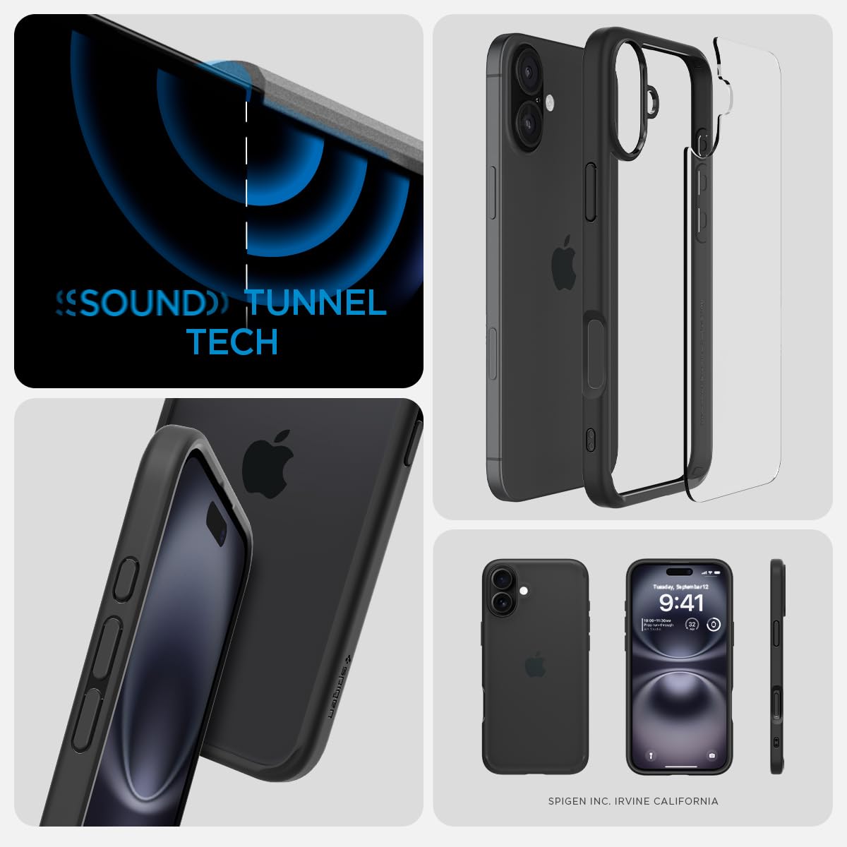 Spigen für iPhone 16 Hülle [Anti-Yellowing] Ultra Hybrid Case Handyhülle Schutzhülle Cover Transparent Durchsichtig Dünn Slim -Schwarz