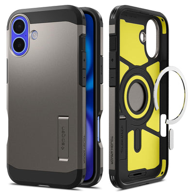 Spigen Tough Armor (AI) MagFit Hülle für iPhone 16 Plus, Kompatibel mit MagSafe Zubehör -Gunmetal