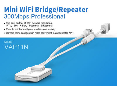 Vonets VAP11N-300 2,4 GHz Band Mini WLAN Bridge Ethernet WiFi Bridge Wireless zu LAN-Adapter 300 Mbps 802.11b/g/n für Netzwerkgeräte, die eine WLAN-Verbindung benötigen, mit Access Point Funktion