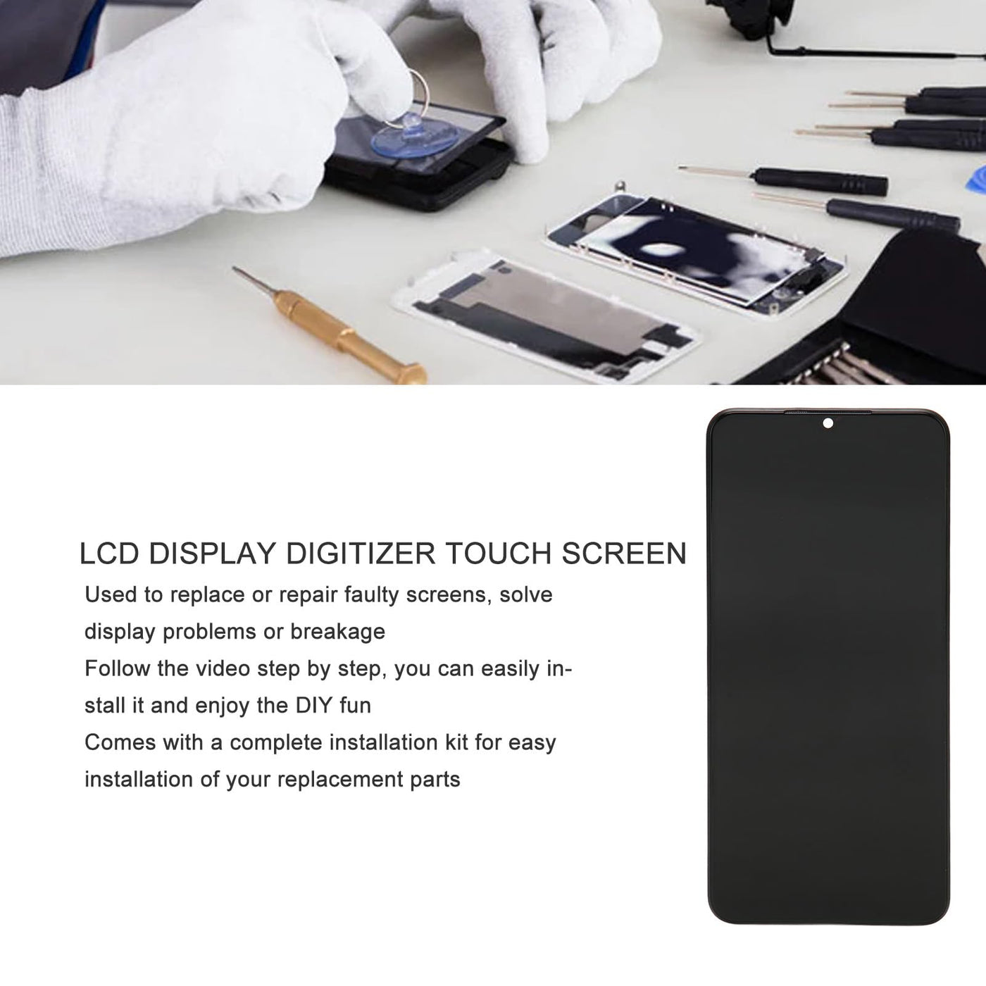 Bildschirmaustausch mit Rahmen 6,5-Zoll-LCD-Display-Digitizer-Touchscreen-Baugruppe mit Reparaturteilwerkzeugen für Galaxy A04 A045