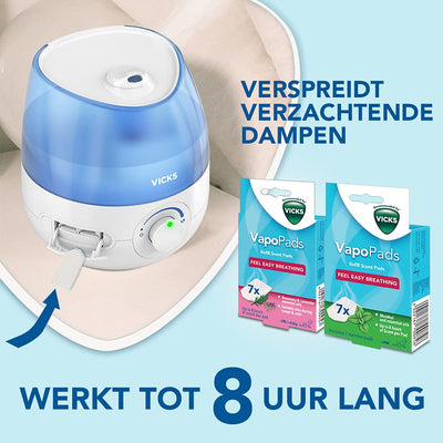 Vicks Mini Cool Mist Ultraschall-Luftbefeuchter (kompakt, leise, für besseren Schlaf, Husten und Erkältung, Komfort, ätherische Öle, Luftfeuchtigkeit, Räume bis 15m2) VUL525