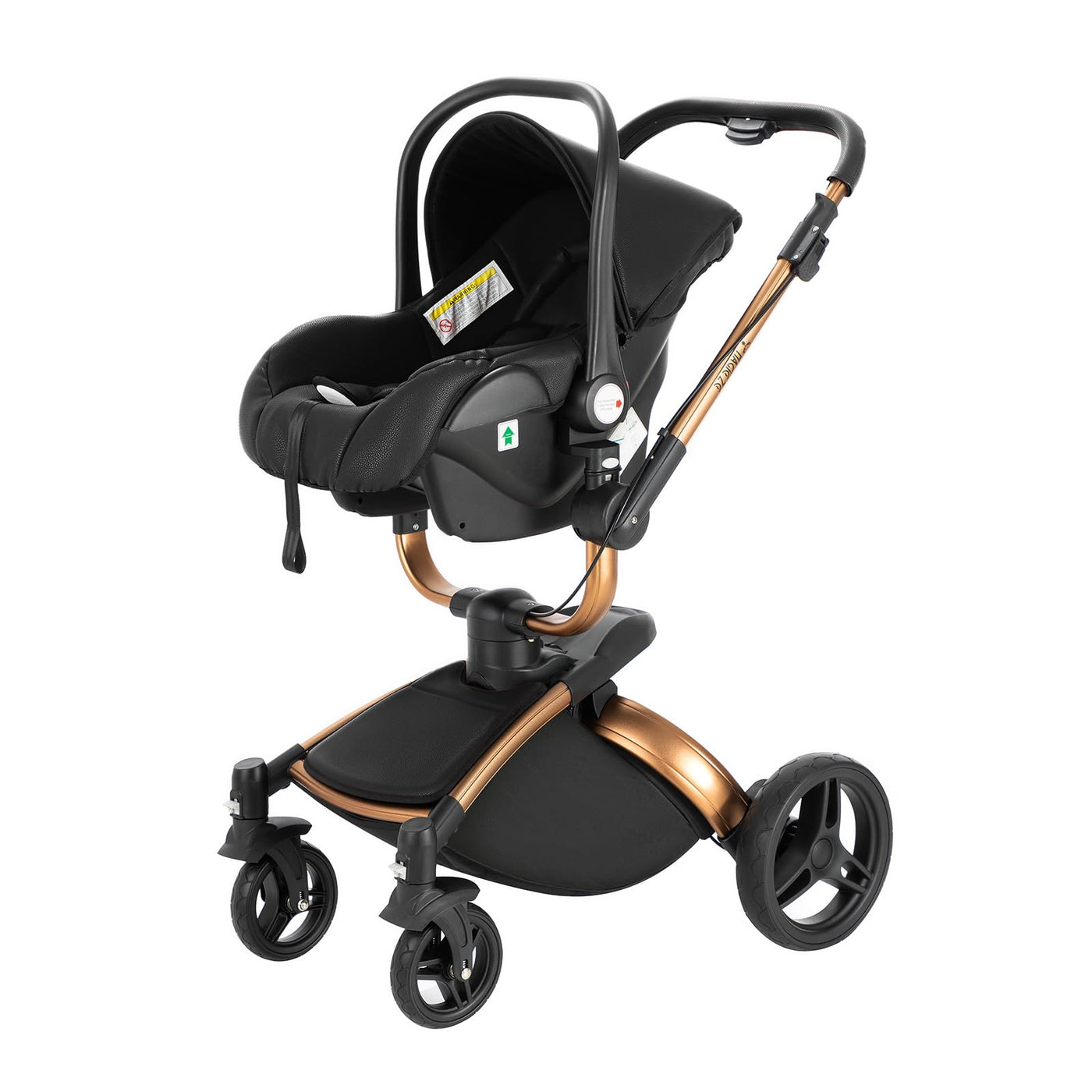 MoLi PU-Leder Kinderwagen 3 in 1, Kinderwagen mit 360° Drehbarem Cabrio-Sitz, Buggy mit Großer Bequemer Babywanne, Kombikinderwagen 3 in 1 Rahmen Aluminiumlegierung Faltbar Hohe Landschaft (906 Noir)