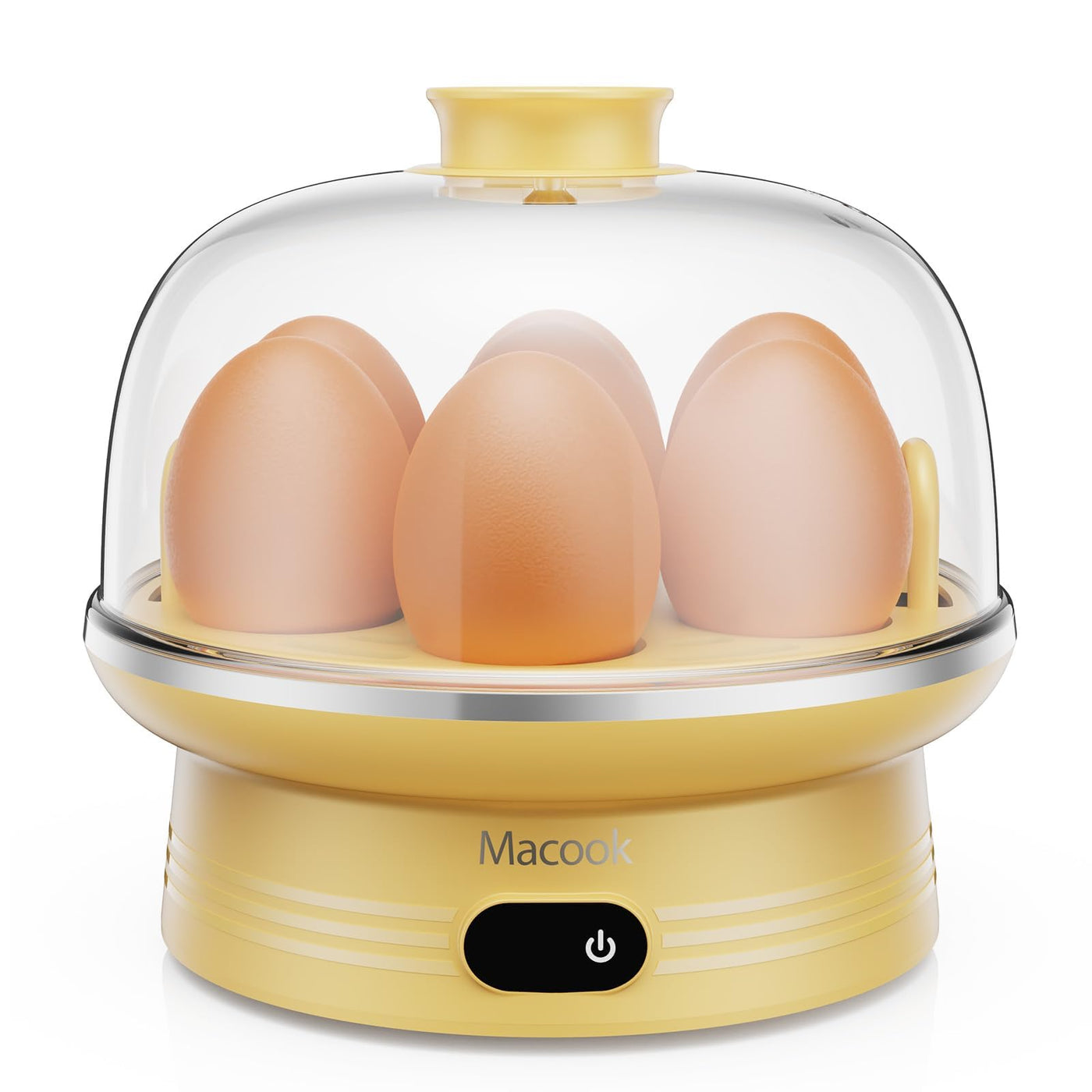 Macook Eierkocher für 1-7 Eier, Eierkocher Testsieger, Egg Cooker Computergesteuerte Kontrolle, Egg Boiler mit LED Touchscreen, BPA-frei, 350W, Gelb