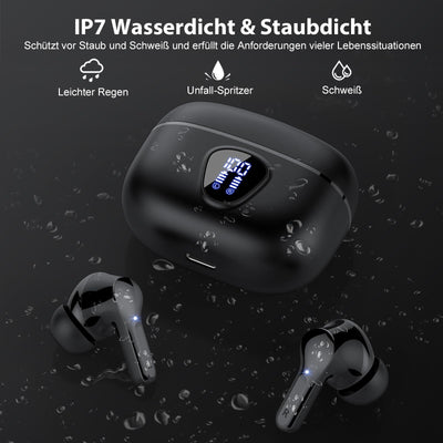 Bluetooth Kopfhörer, Kopfhörer Kabellos Bluetooth 5.3 In Ear, 4 ENC Noise Cancelling Mic Ohrhörer, HiFi Stereo Tiefbass, 40H Spielzeit, LED-Anzeige, IP7 Wasserdichte Earbuds, Touch Control, Schwarz