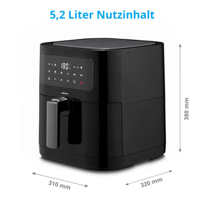 MEDION E40 XL Heißluftfritteuse (5,2 Liter Frittierkorb, 2.150 Watt, 9 Automatikprogramme, Backfunktion, ölfreies Frittieren, Touch Bedienfeld, LED Anzeige) schwarz