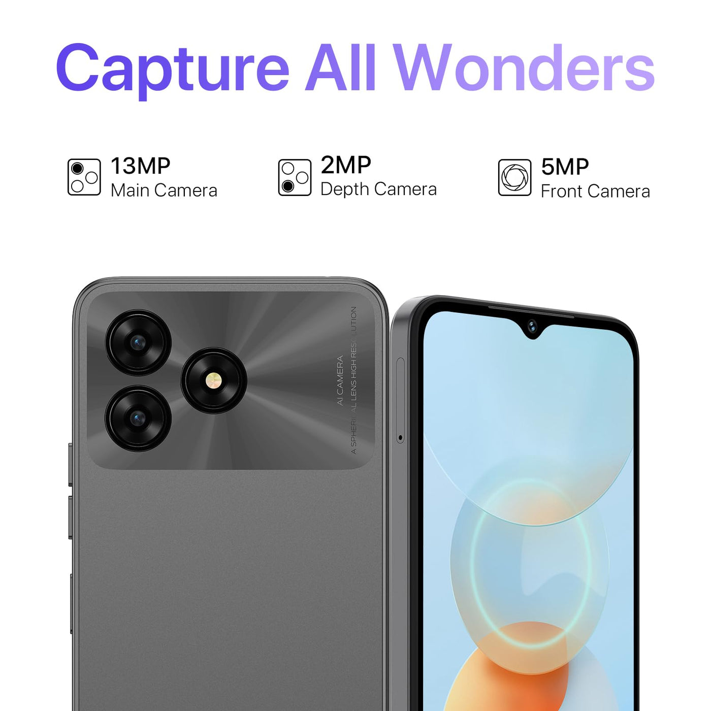 UMIDIGI G5A Handy Ohne Vertrag 2023, Simlockfreie Handys 8GB(4GB+4GB)+64GB(Bis zu 1TB), Android 13 Quad-Core 6,52" HD+Smartphone Ohne Vertrag, 13MP+5MP Kamera 5000mAh Akku Fingerprint/Face ID/GPS