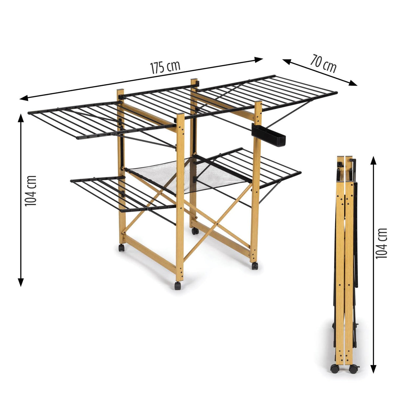 Vitapur Wäscheständer AirPrestige PRO, Ausziehbar, Klappbar, Wäschetrockner mit Mesh-Einsatz, 4 Seitliche Flügel, 4 Rollen mit Feststellbremse, XXL Plus Rack für Balkon