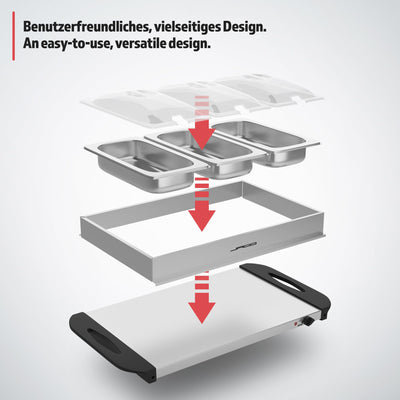 Jago® Buffetwärmer - elektrisch, mit Heizplattenfunktion, Temperaturregler, Edelstahl - Warmhaltegerät, Speisewärmer, Warmhalteplatte, Warmhaltebehälter