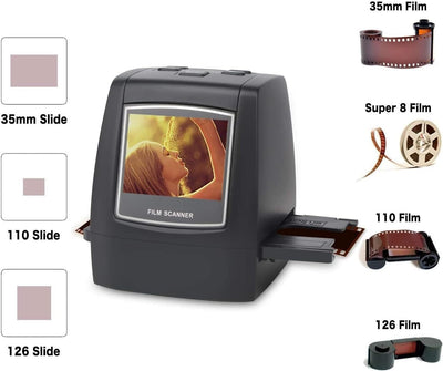 Digital Film Scanner, Eigenständiger Diascanner und Negativscanner Konvertiert Negative und Filmdias von 35mm, 126, 110, Super 8 und 8mm in JPEG-Bilder, 2,4" LCD-Display