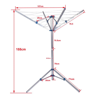 Wiltec Mobile Wäschespinne mit 4 Armen 16 m Wäscheleine Wäscheständer Alu Höhe 155cm Wohnwagen Camping Klappbar Wohnmobil Reise