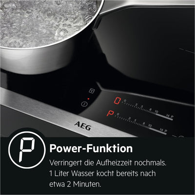 AEG IKS6431AXB Induktionskochfeld autark 60cm, 4 Zonen mit 4x Power-Funktion für schnelles Kochen, 7350 W, 14 Stufen, Edelstahlrahmen, Timer, Touch-Bedienung je Zone, kompatibel mit Haubenautomatik