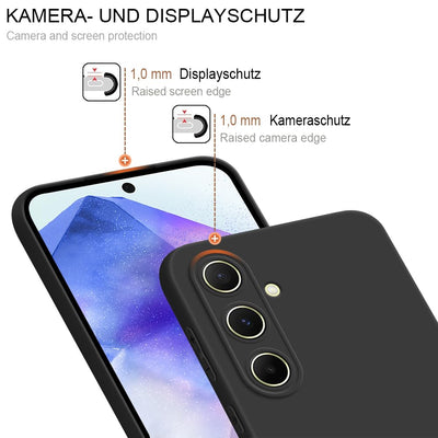 HSP Hülle für Samsung Galaxy A55 5G [Staubabweisend] Handyhülle | Premium TPU Silikon Case Schutzhülle | Kratzfest Stoßfest Fallschutz | Kameraschutz Displayschutz | Passgenau Dünn Matt | Schwarz