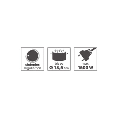 GOURMETmaxx Elektrische Kompakt-Herdplatte | 1500W, Stufenlose Temperaturregulierung | Integrierter Thermostat | Kontrollleuchte, Ideal für Camping, Büro & kleine Küchen | Für Töpfe bis 18,5 cm